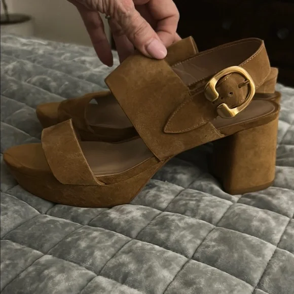 COPY - Aerosols Brown Platform Block Heel Shoes with Gold Buckle - Picture 5 of 5